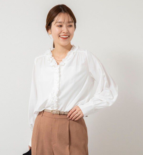 NOLLEY'S「ウォッシャブルフロントフリルVネックブラウス」|シャツ・ブラウス|