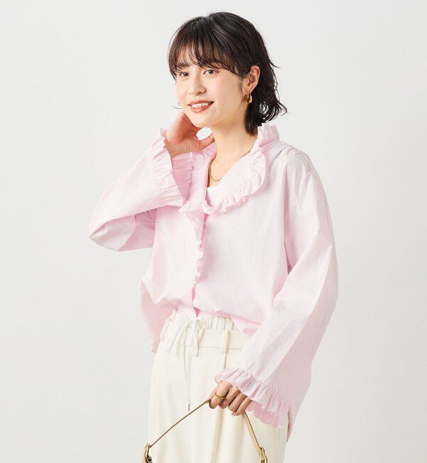 NOLLEY'S sophi「ウォッシャブルORGANICコットンフリルシャツブラウス」|シャツ・ブラウス|ベビーピンク