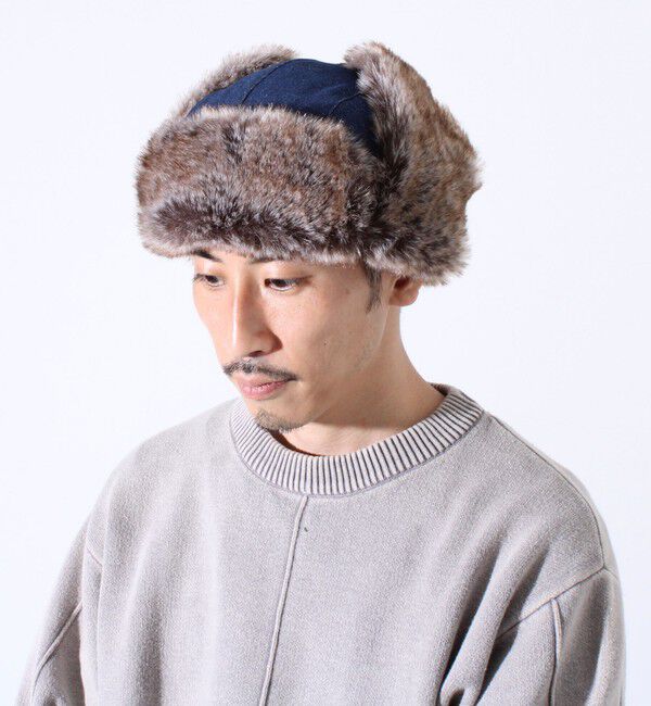 GLOSTER「【GLOSTER/グロスター】フライトキャップ 2WAY ナイロン/デニム」|キャップ・キャスケット|インディゴブルー