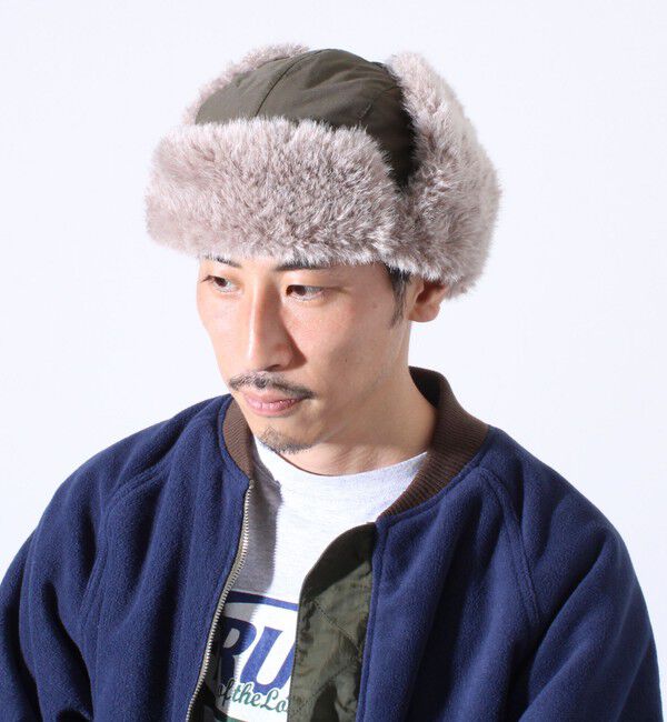 GLOSTER「【GLOSTER/グロスター】フライトキャップ 2WAY ナイロン/デニム」|キャップ・キャスケット|オリーブ