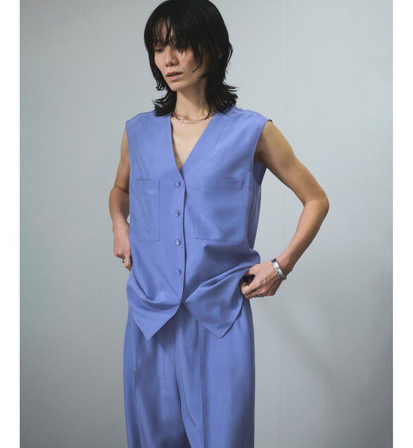 SALON adam et rope'「[25SS]GENTLE SILKジレ【セットアップ対応】」|ベスト・ジレ|ブルー(44)
