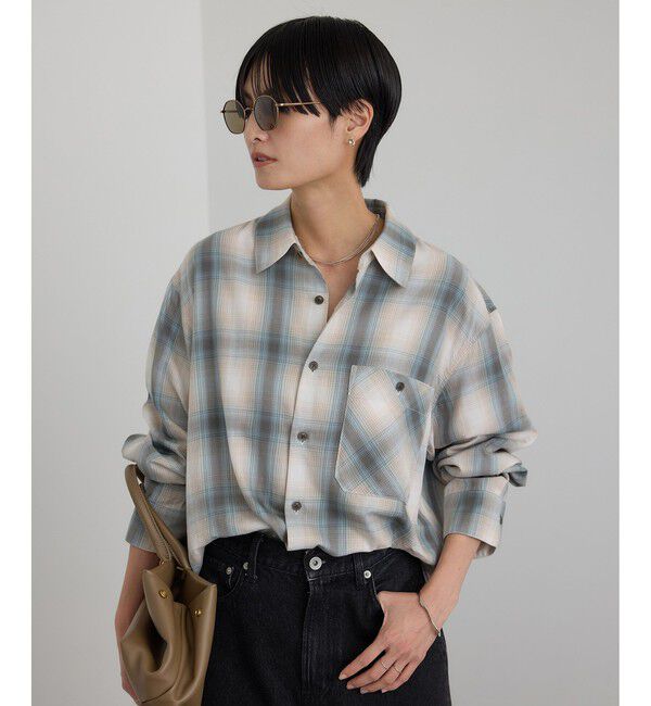 SALON adam et rope'「コットンリヨセルチェックシャツ」|シャツ・ブラウス|ブルー系(45)