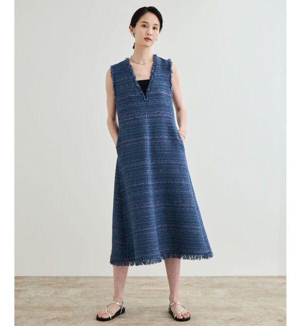 ROPE「 【GIOLICA（ジオリカ）】別注TWEED V OP（ワンピース）」|ワンピース|ブルー(44)