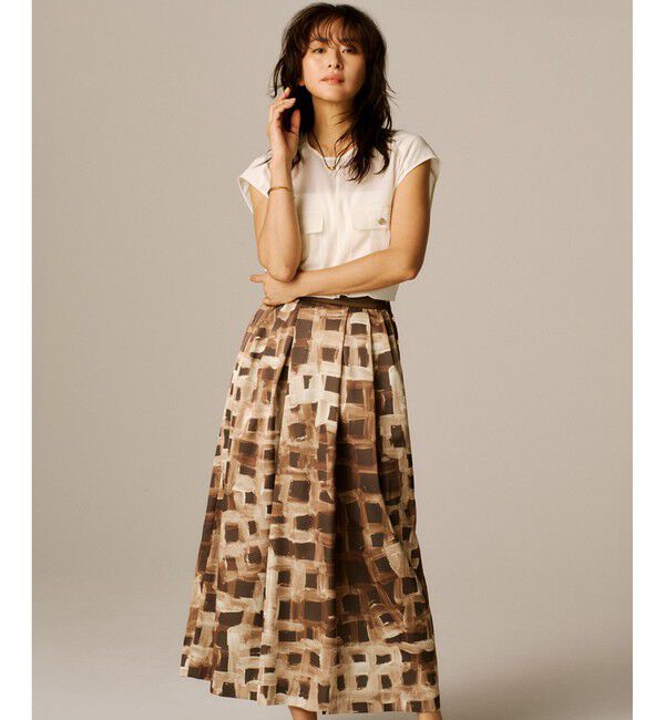 ROPE「スクエア ジオメトリックプリントスカート/イージーケア」|スカート|