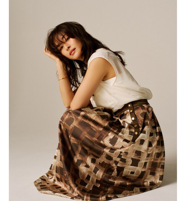 ROPE「スクエア ジオメトリックプリントスカート/イージーケア」|スカート|