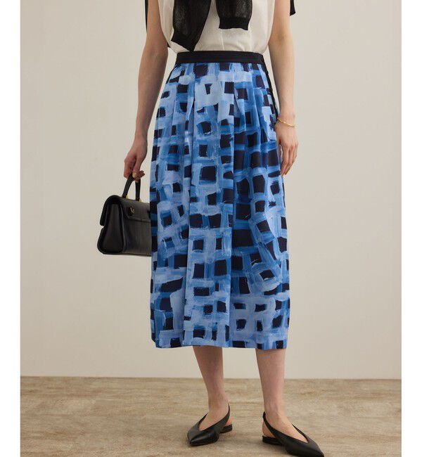 ROPE「スクエア ジオメトリックプリントスカート/イージーケア」|スカート|ブルー(44)