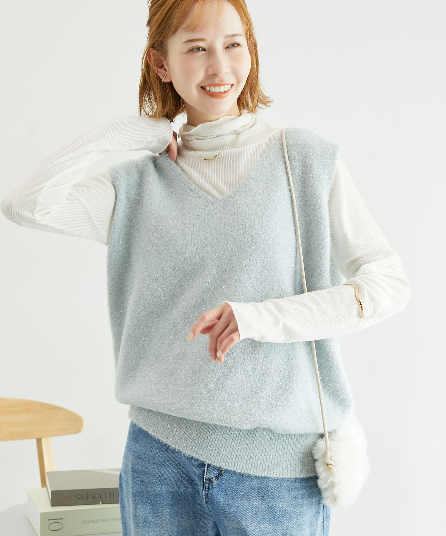 Rope&rsquo;Picnic「ガラスヤーンニットベスト」|ベスト・ジレ|ブルー系(45)