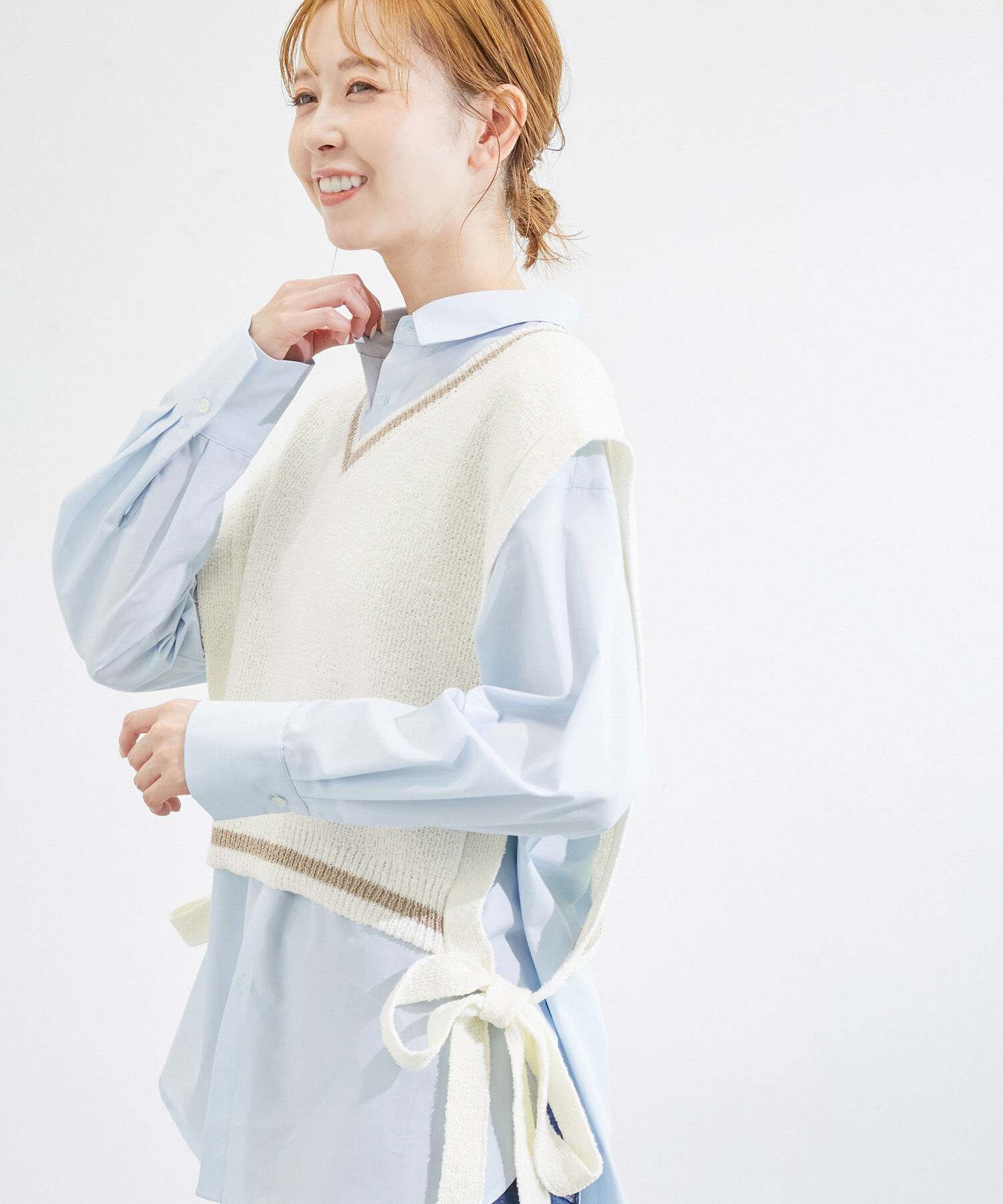 ROPE PICNIC PASSAGE「ブークレーライン入りサイドリボンレイヤードベスト」|ベスト・ジレ|キナリ(16)