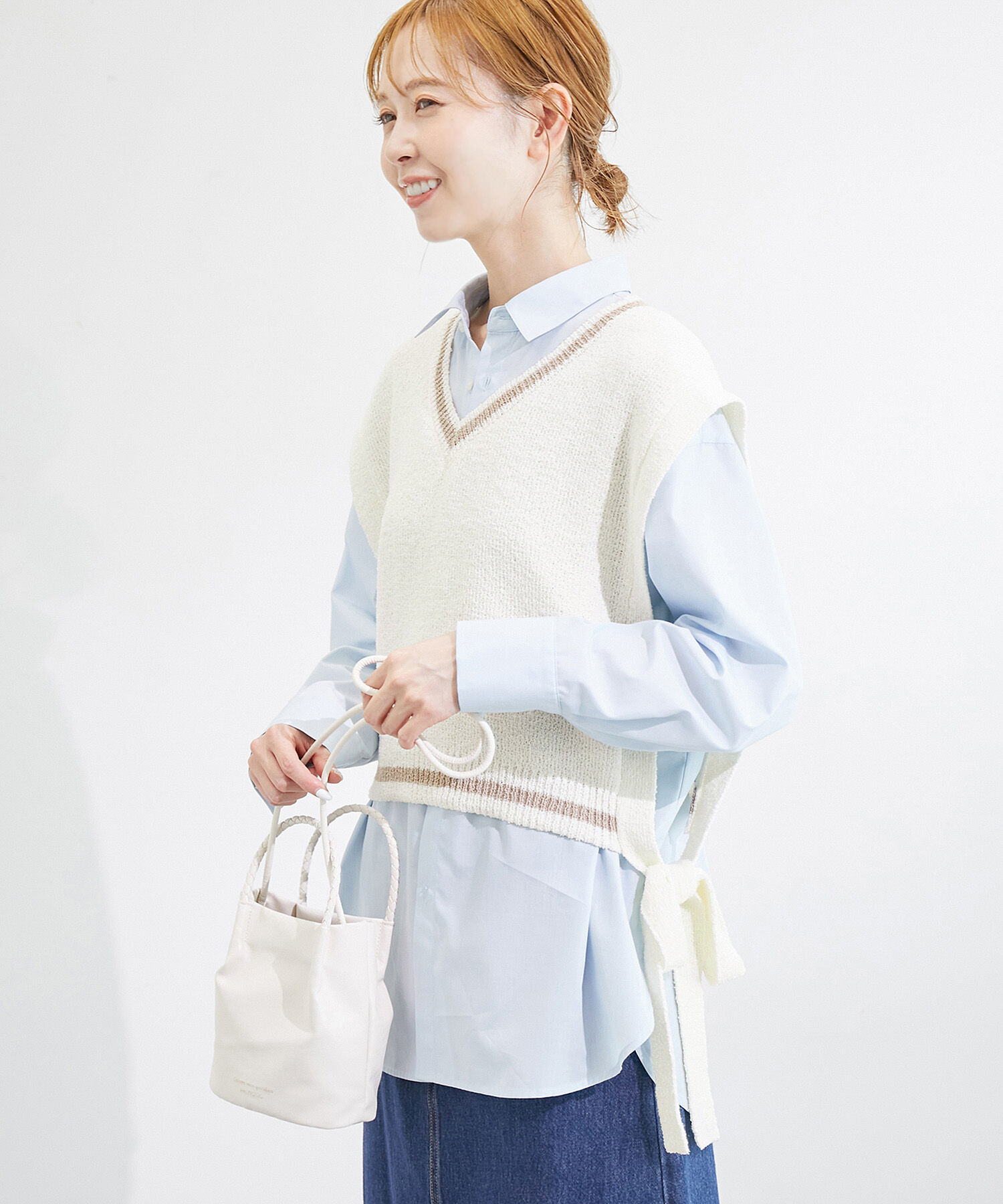 ROPE PICNIC PASSAGE「ブークレーライン入りサイドリボンレイヤードベスト」|ベスト・ジレ|