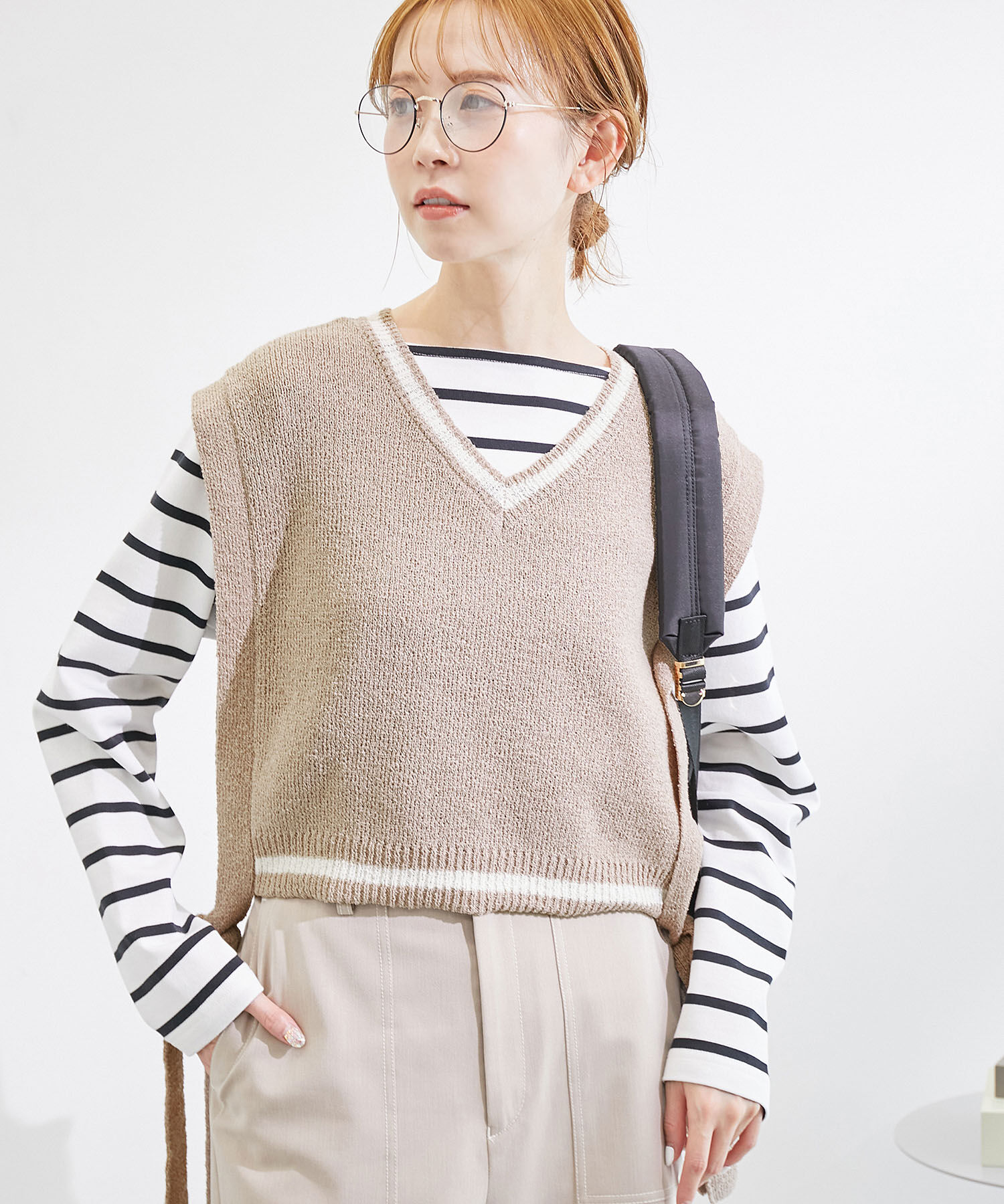 ROPE PICNIC PASSAGE「ブークレーライン入りサイドリボンレイヤードベスト」|ベスト・ジレ|