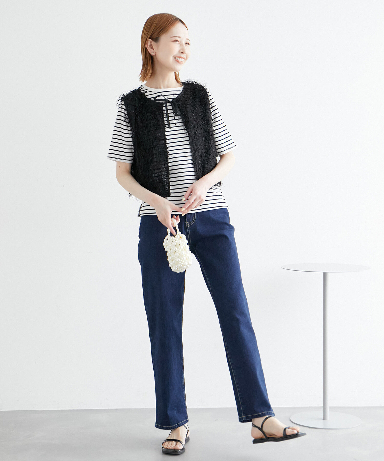 ROPE PICNIC PASSAGE「ファンシーヤーンリボンショートベスト」|ベスト・ジレ|