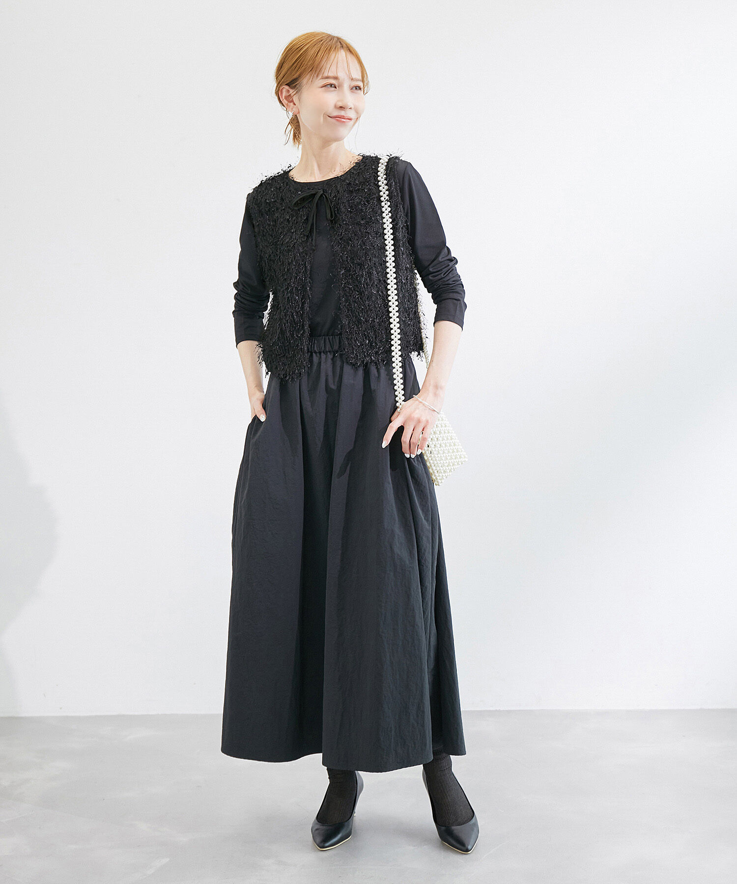 ROPE PICNIC PASSAGE「ファンシーヤーンリボンショートベスト」|ベスト・ジレ|