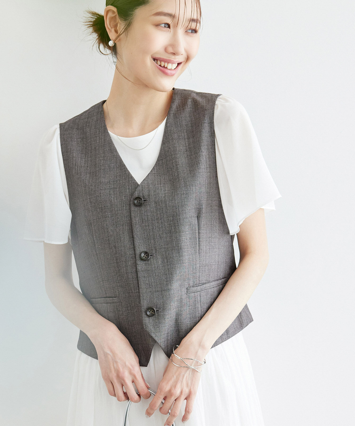 Rope&rsquo;Picnic「シャークスキンジレベスト/セットアップ対応」|ベスト・ジレ|チャコール(06)