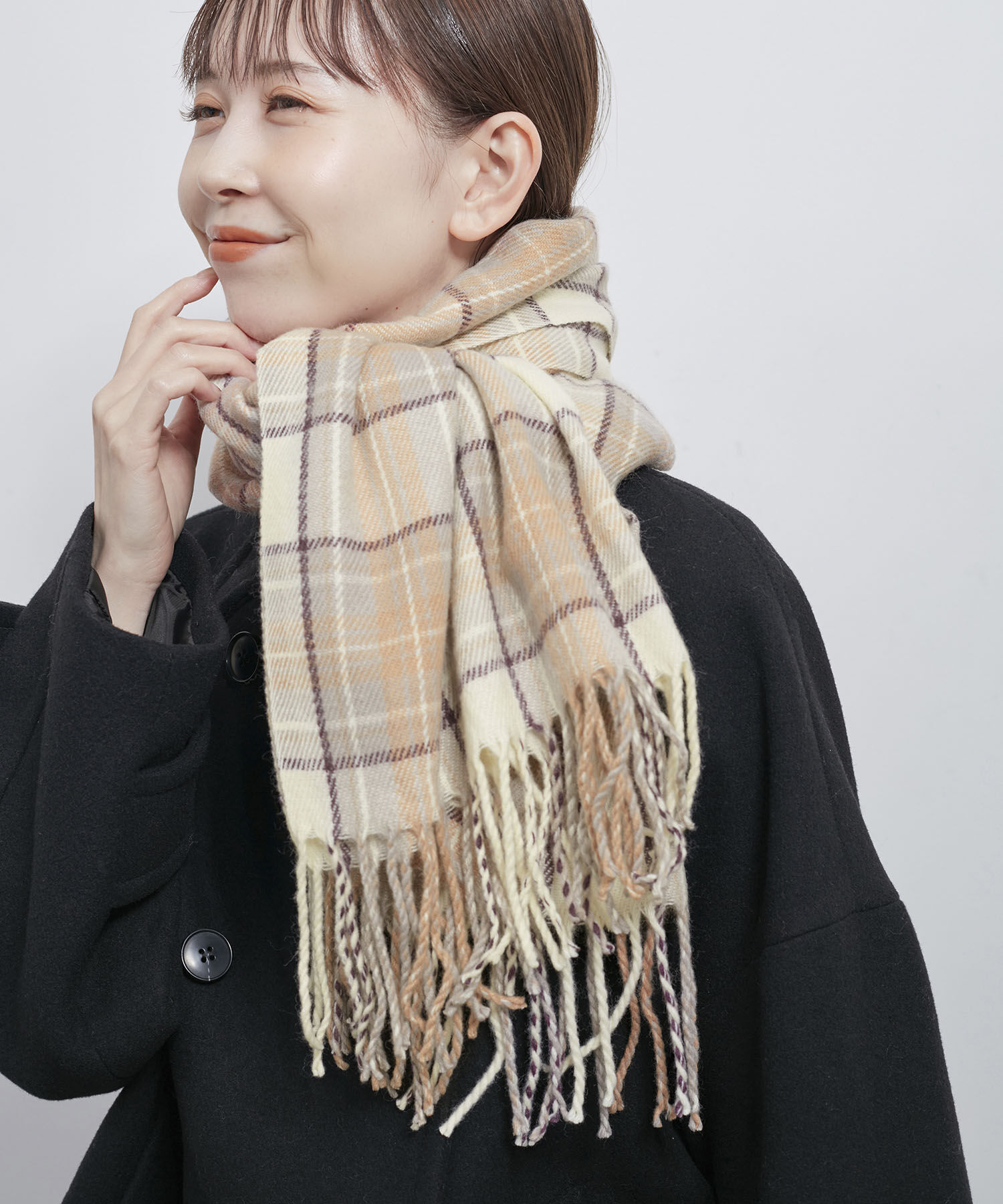 ROPE PICNIC PASSAGE「【Peter MacArthur/ピーターマッカーサー】ウール混チェックストール」|ストール|クリーム(83)