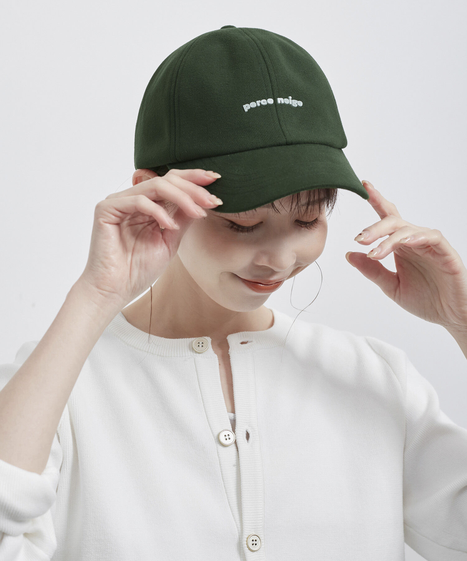 ROPE PICNIC PASSAGE「ラバーロゴ起毛ツイルキャップ/リンクコーデ」|キャップ・キャスケット|ダークグリーン(31)