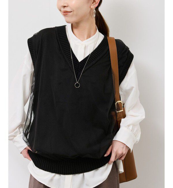 Rope&rsquo;Picnic「チュールドッキングベスト」|ベスト・ジレ|ブラック(01)