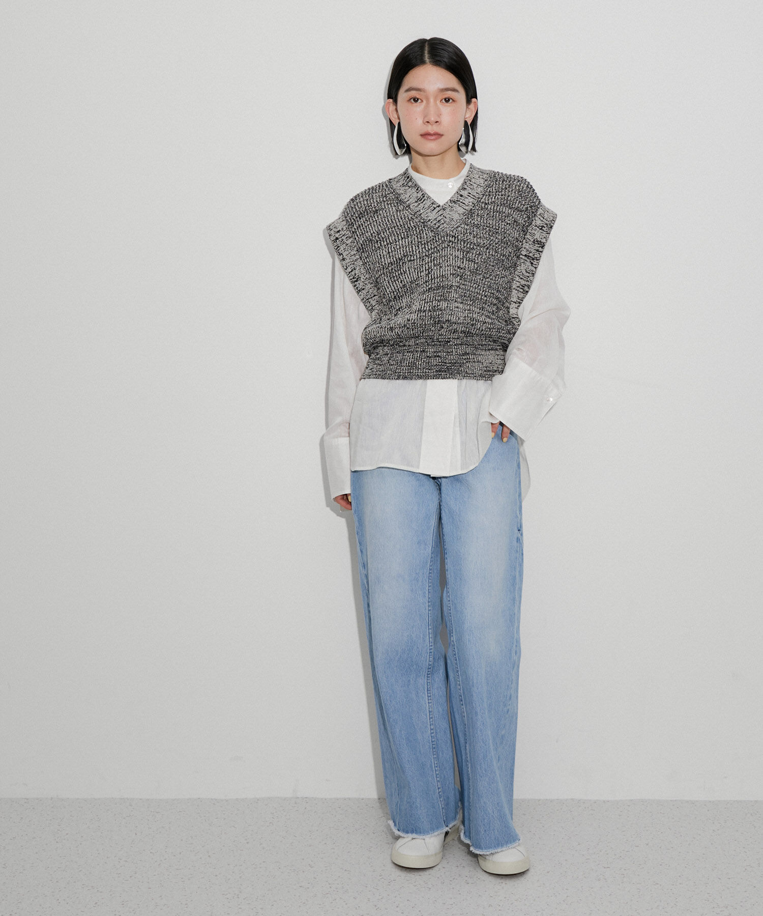 ADAM ET ROPE'「【サステナブル・洗える】ペーパーヤーンミックスニットベスト」|ベスト・ジレ|