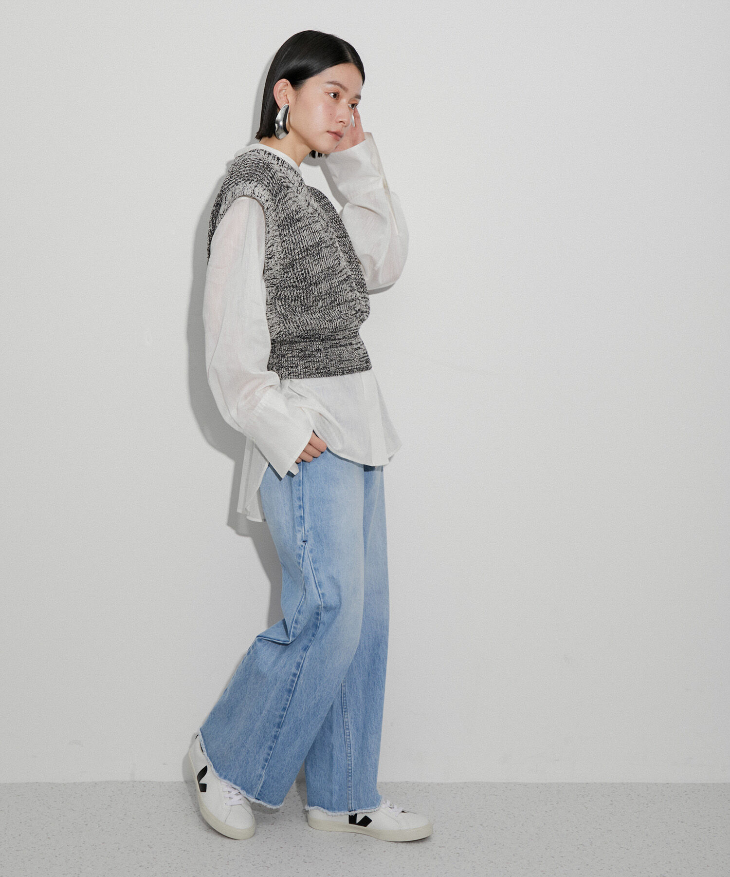 ADAM ET ROPE'「【サステナブル・洗える】ペーパーヤーンミックスニットベスト」|ベスト・ジレ|