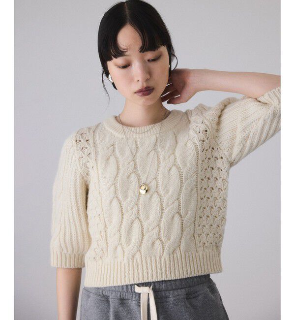 ADAM ET ROPE'「【サステナブル】ケーブルハーフスリーブニット」|ニット・セーター|オフホワイト(15)