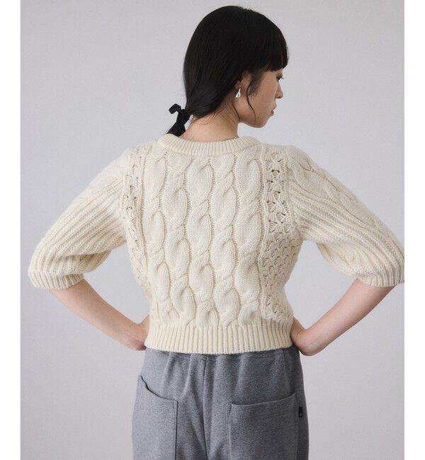 ADAM ET ROPE'「【サステナブル】ケーブルハーフスリーブニット」|ニット・セーター|