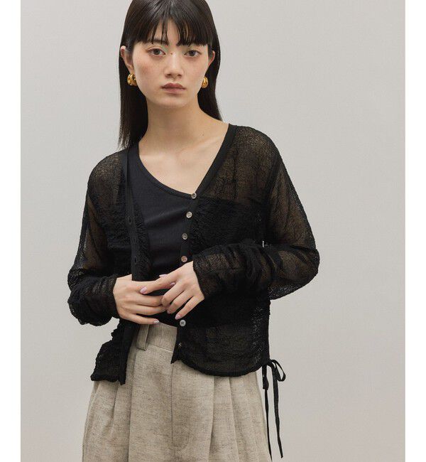 ADAM ET ROPE'「クレープリンクスギャザーカーディガン」|カーディガン|