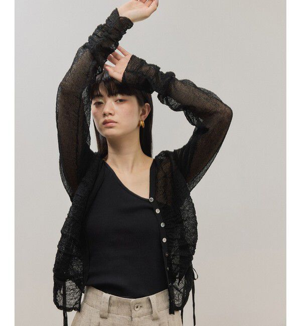 ADAM ET ROPE'「クレープリンクスギャザーカーディガン」|カーディガン|