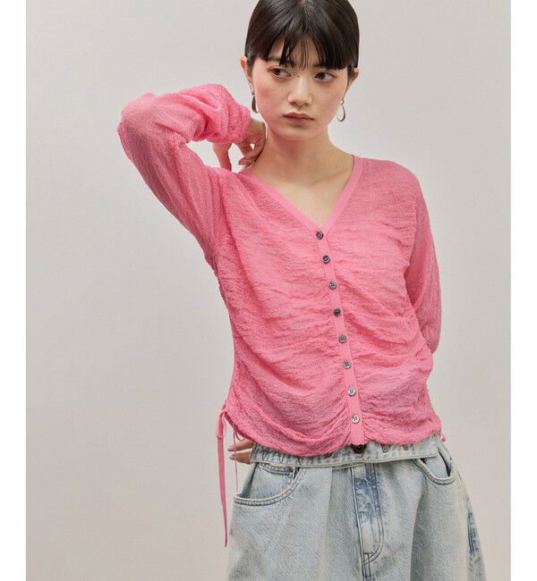 ADAM ET ROPE'「クレープリンクスギャザーカーディガン」|カーディガン|