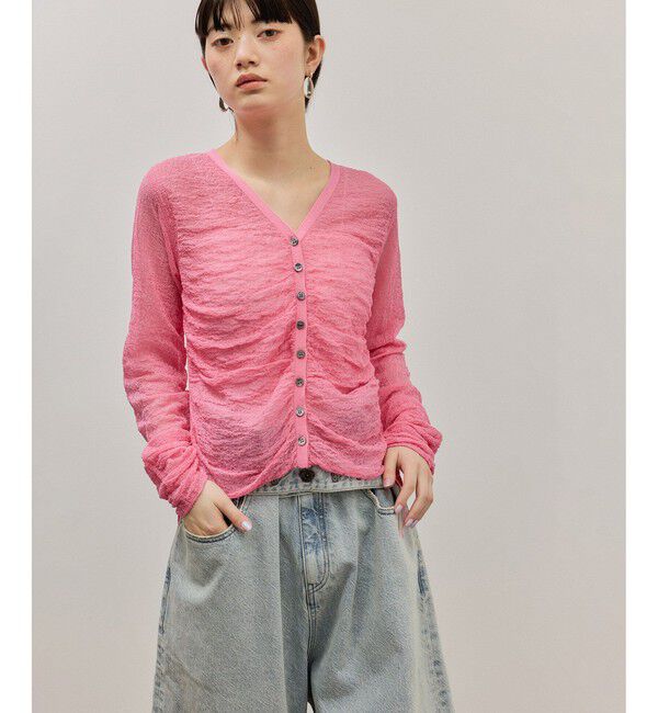 ADAM ET ROPE'「クレープリンクスギャザーカーディガン」|カーディガン|