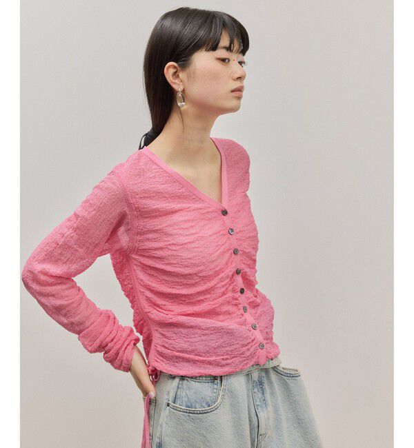 ADAM ET ROPE'「クレープリンクスギャザーカーディガン」|カーディガン|