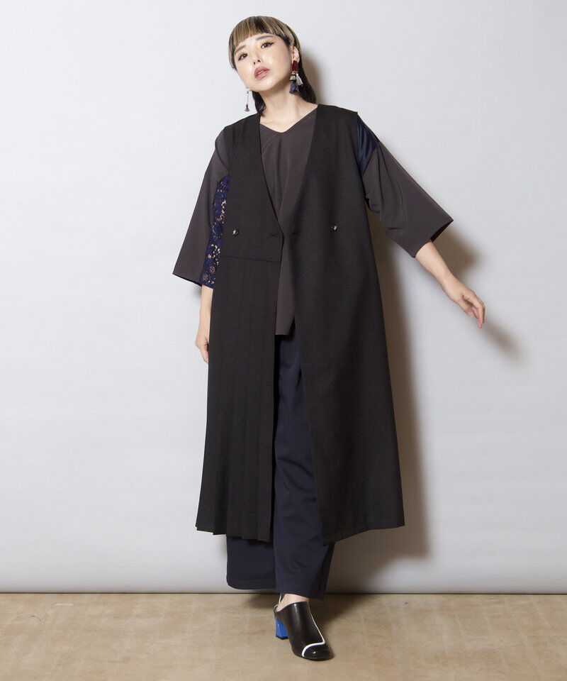  「アシンメトリープリーツロングジレ」|ベスト・ジレ|