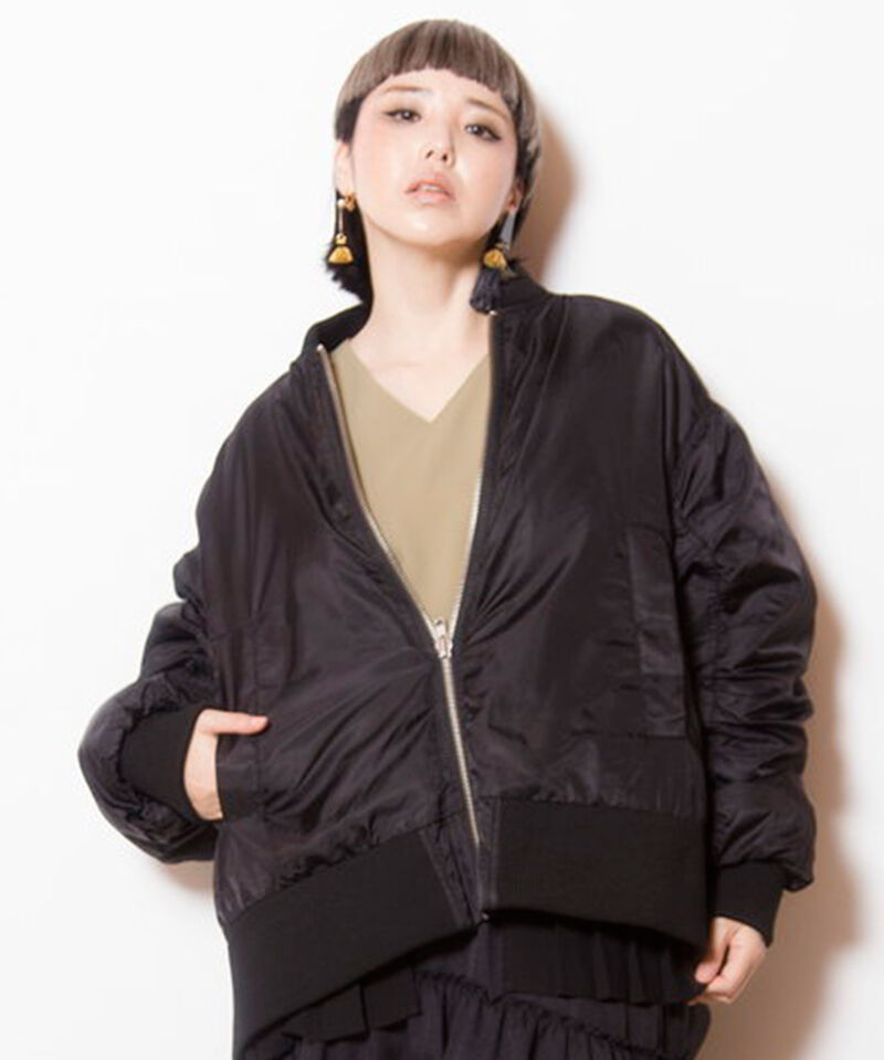  「ギャザージップブルゾン」|ミリタリー・モッズコート|BLACK