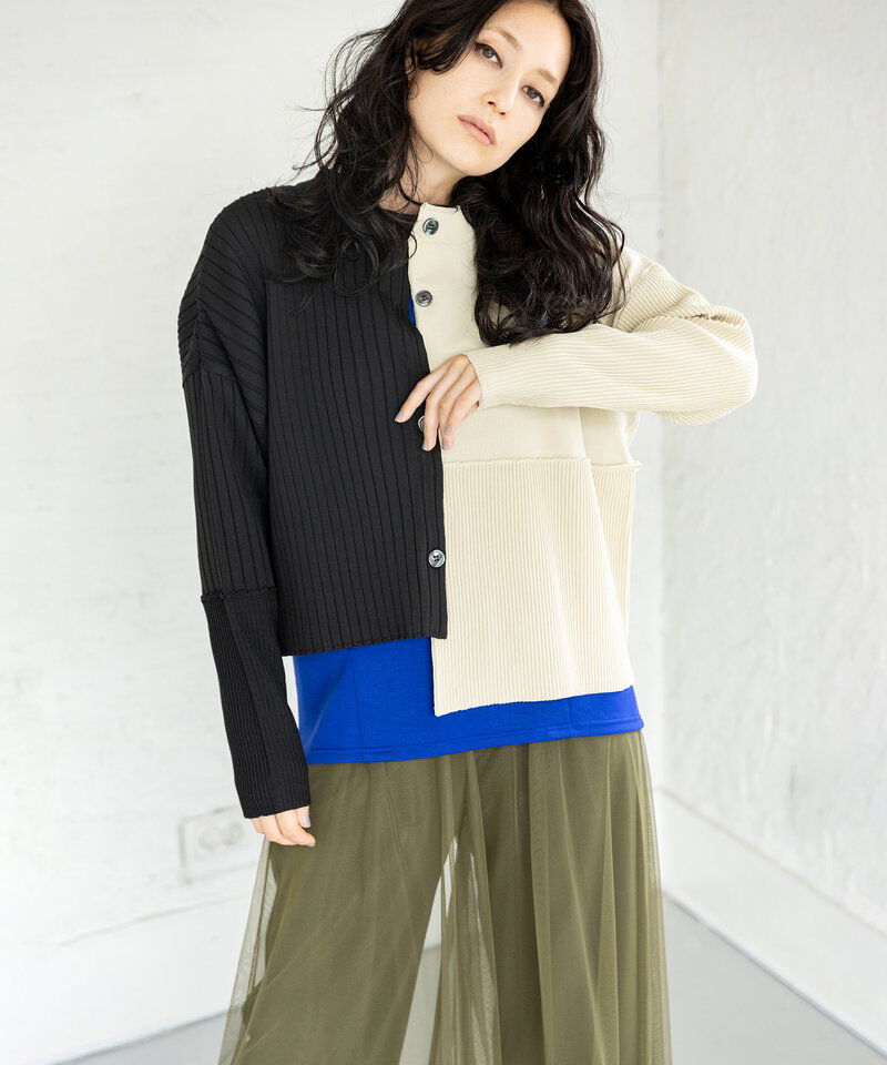 「2WAYバイカラーニットカーディガン」|ニット・セーター|