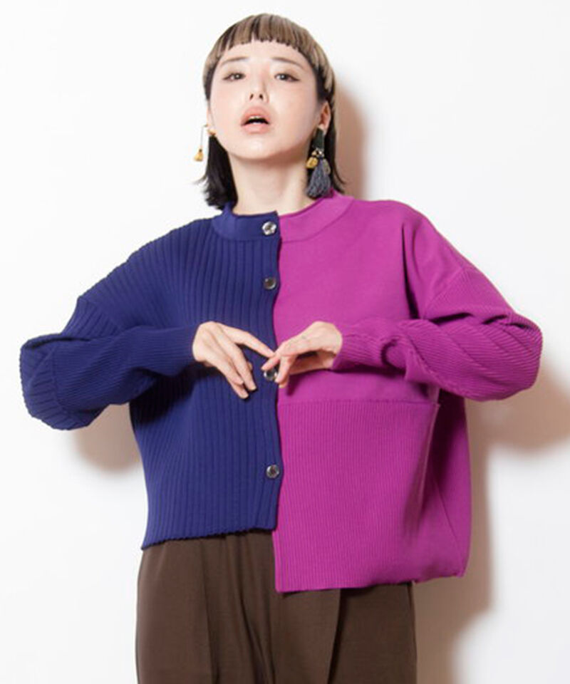  「2WAYバイカラーニットカーディガン」|ニット・セーター|PINK&times;BLUE