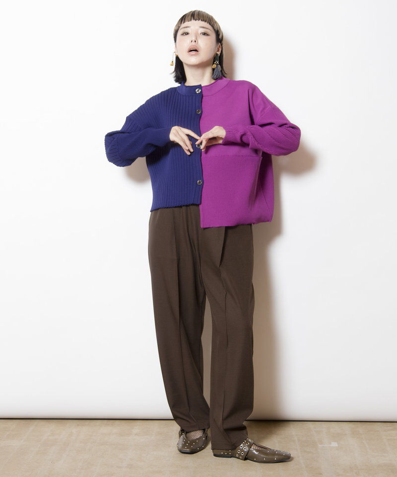  「2WAYバイカラーニットカーディガン」|ニット・セーター|