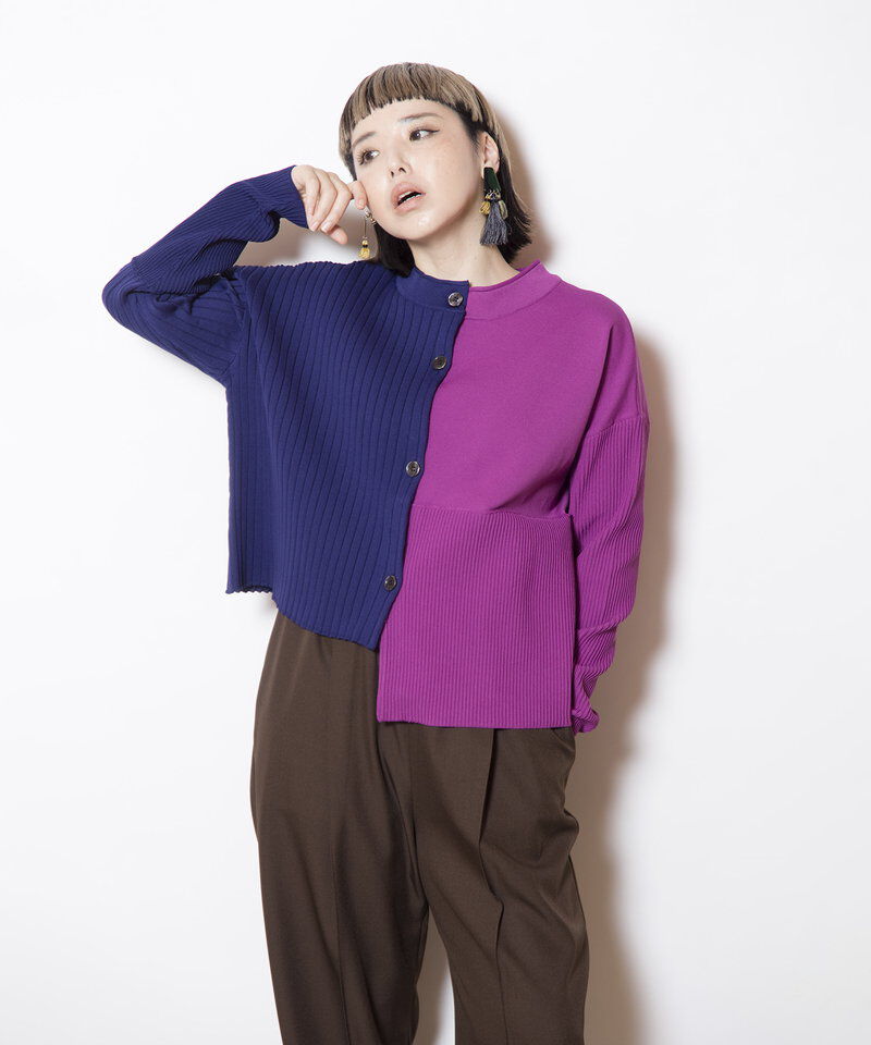  「2WAYバイカラーニットカーディガン」|ニット・セーター|