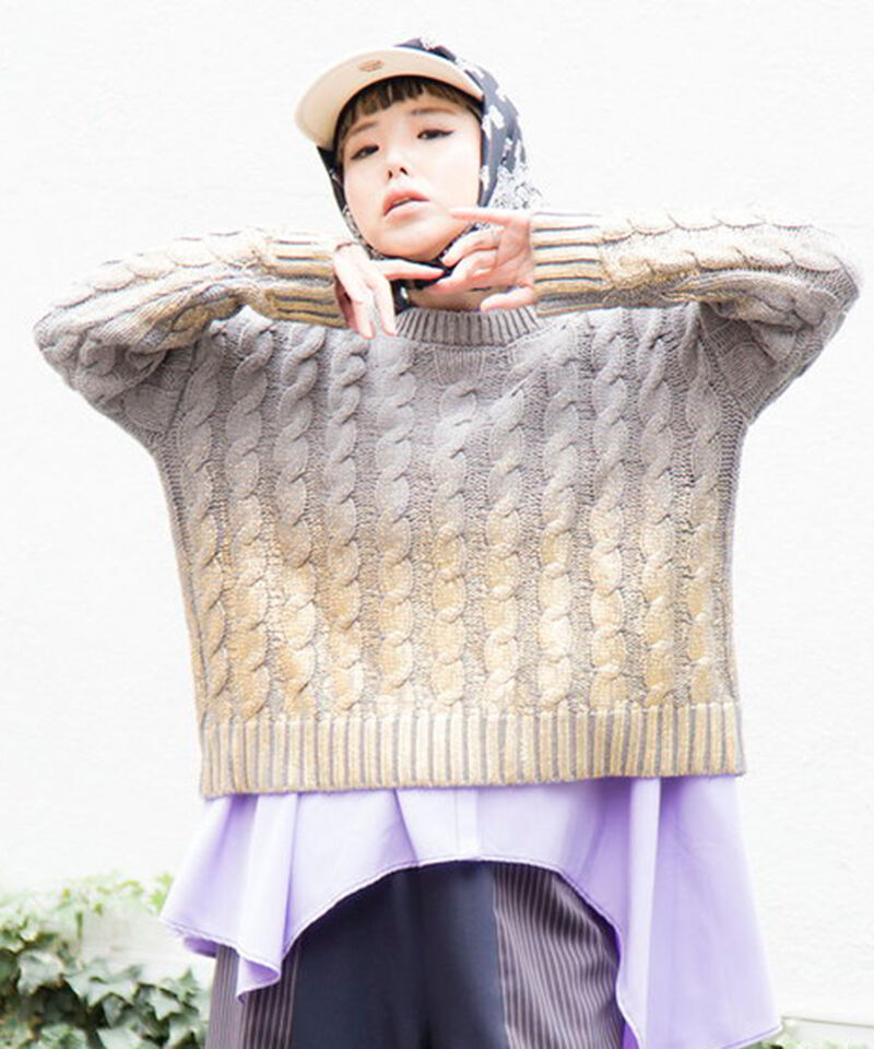  「グラデーションケーブルニットプルオーバー」|ニット・セーター|GRAY