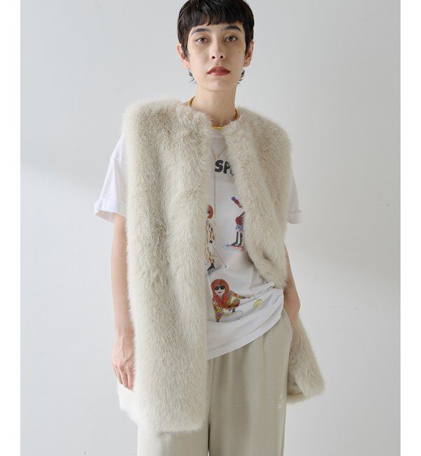 THE PAUSE「【THE PAUSE】フェイクファークルーネックジレ」|ベスト・ジレ|