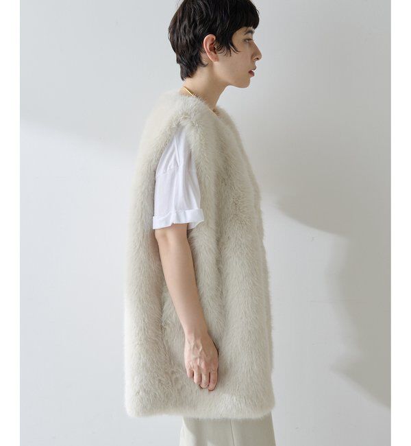 THE PAUSE「【THE PAUSE】フェイクファークルーネックジレ」|ベスト・ジレ|