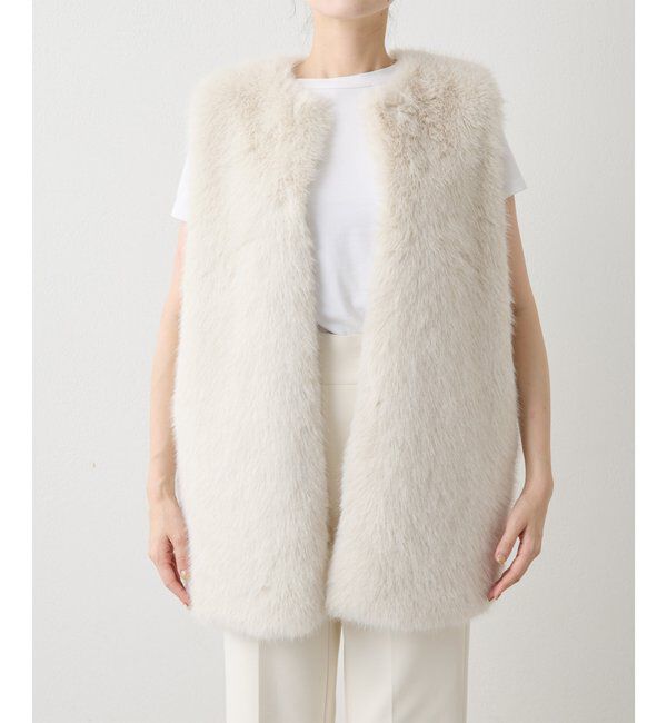 THE PAUSE「【THE PAUSE】フェイクファークルーネックジレ」|ベスト・ジレ|