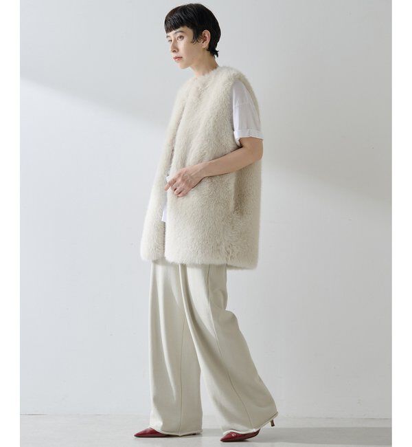 THE PAUSE「【THE PAUSE】フェイクファークルーネックジレ」|ベスト・ジレ|