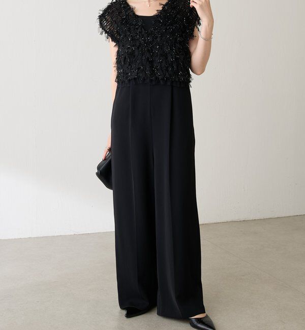 「チュールフリンジセットロンパース」|ワンピース|ブラック