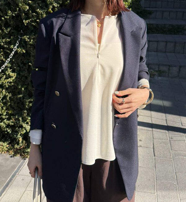  「【ストレッチ◎ファスナー付き】袖シアー切替ジョーゼットロンT」|Tシャツ・カットソー|