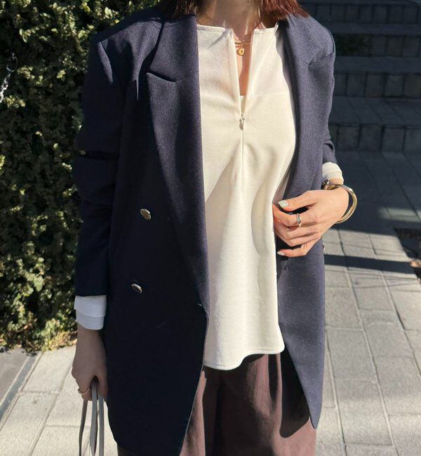  「【ストレッチ◎ファスナー付き】袖シアー切替ジョーゼットロンT」|Tシャツ・カットソー|