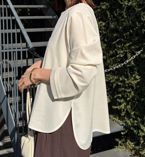  「【ストレッチ◎ファスナー付き】袖シアー切替ジョーゼットロンT」|Tシャツ・カットソー|