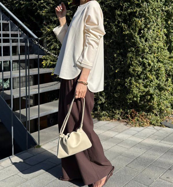  「【ストレッチ◎ファスナー付き】袖シアー切替ジョーゼットロンT」|Tシャツ・カットソー|