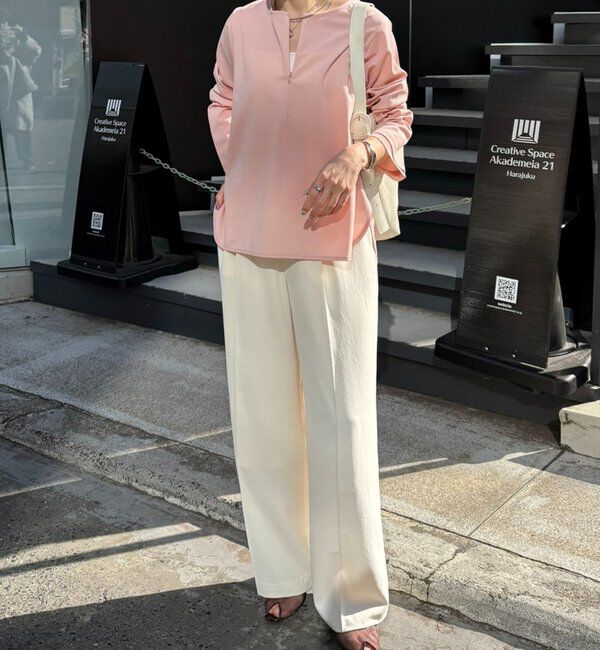  「【ストレッチ◎ファスナー付き】袖シアー切替ジョーゼットロンT」|Tシャツ・カットソー|