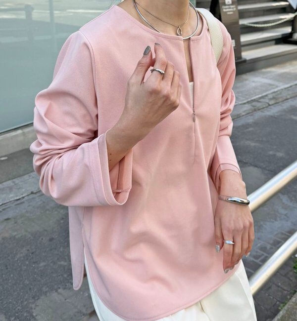  「【ストレッチ◎ファスナー付き】袖シアー切替ジョーゼットロンT」|Tシャツ・カットソー|