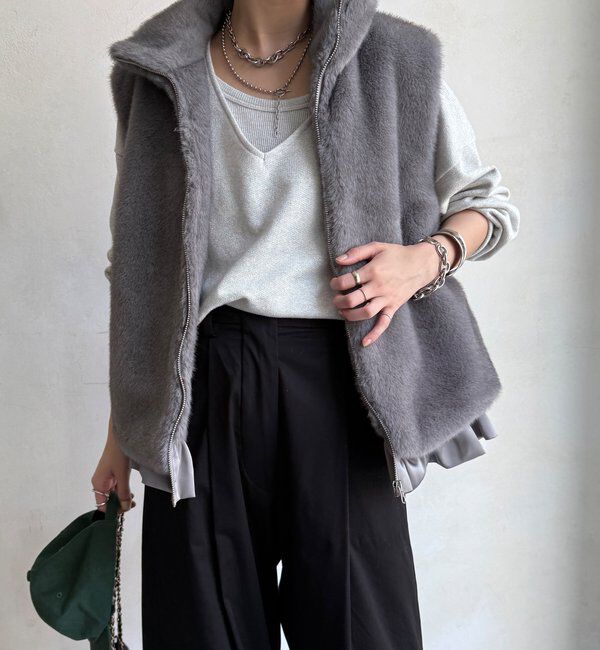 「【WEB限定】エコミンクファーベスト」|ベスト・ジレ|グレー