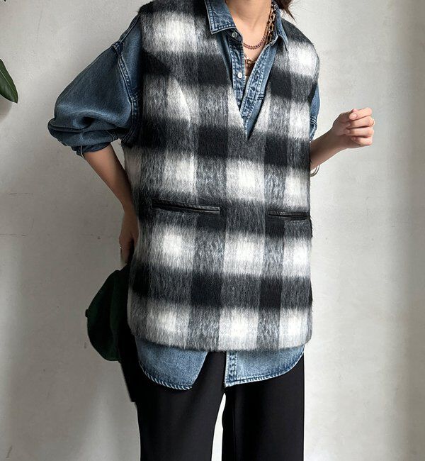  「【WEB限定】チェックシャギーベスト」|ベスト・ジレ|