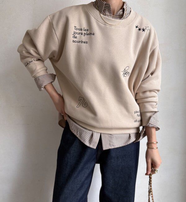  「【WEB限定】裏毛裏起毛ランダム刺繍ロゴトップス」|Tシャツ・カットソー|